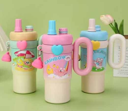 CUTE KAWAII INSULATED TUMBLER SIPPER 800ML WITH HANDLE & STAW LEAKPROOF & STAINLESS STEEL