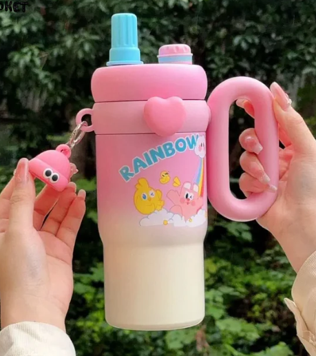 CUTE KAWAII INSULATED TUMBLER SIPPER 800ML WITH HANDLE & STAW LEAKPROOF & STAINLESS STEEL