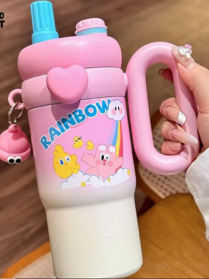 CUTE KAWAII INSULATED TUMBLER SIPPER 800ML WITH HANDLE & STAW LEAKPROOF & STAINLESS STEEL