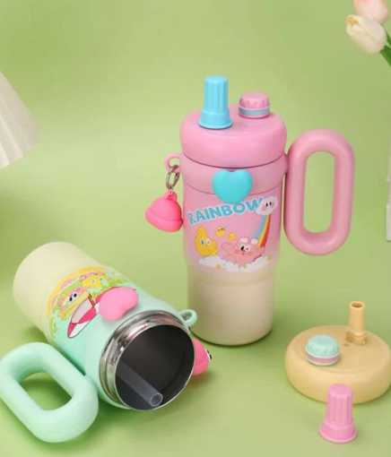 CUTE KAWAII INSULATED TUMBLER SIPPER 800ML WITH HANDLE & STAW LEAKPROOF & STAINLESS STEEL