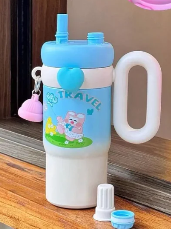 CUTE KAWAII INSULATED TUMBLER SIPPER 800ML WITH HANDLE & STAW LEAKPROOF & STAINLESS STEEL